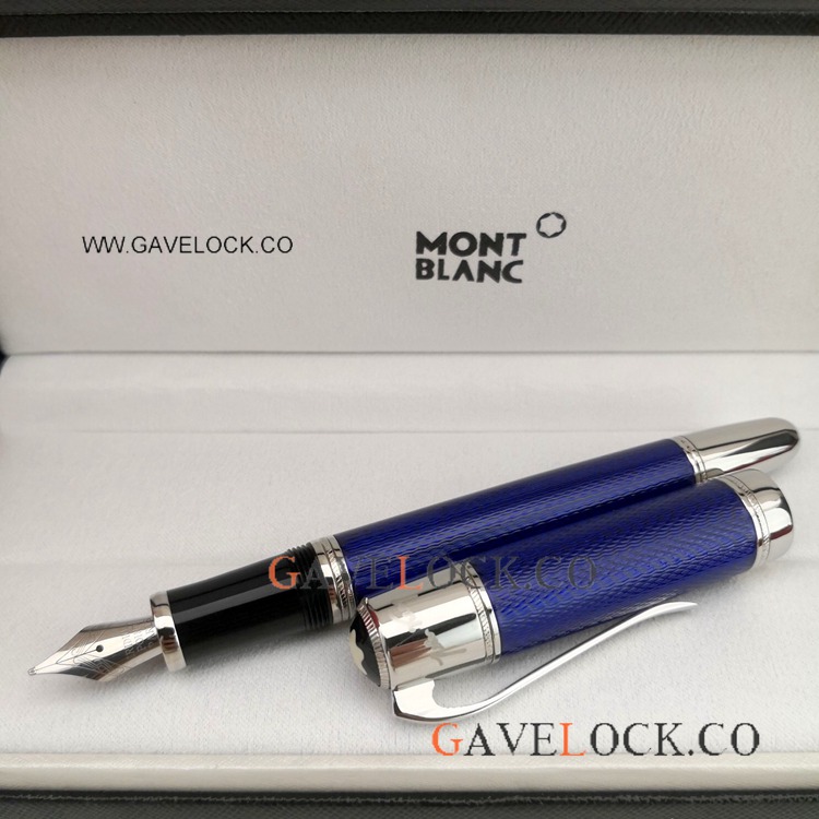 Copy Mont Blanc Jules Verne Fountain Pen - Blue Gift Pen